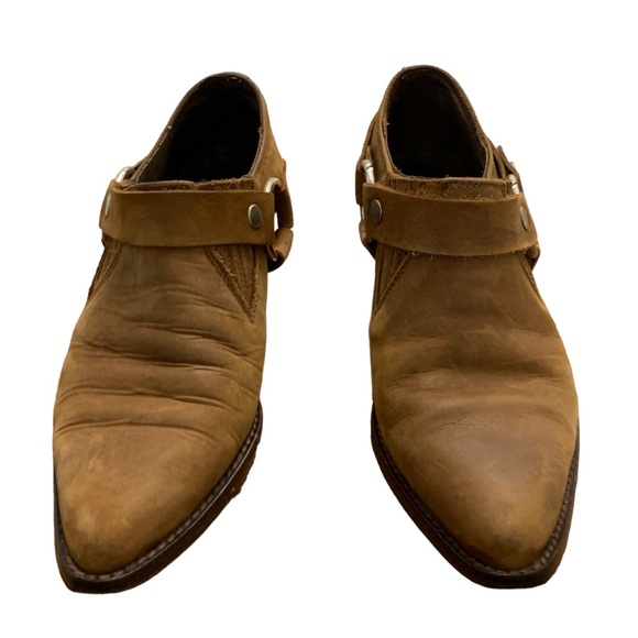 Vintage harness western cowgirl cowboy brown leather ankle boots booties shoes - Picture 2 of 7